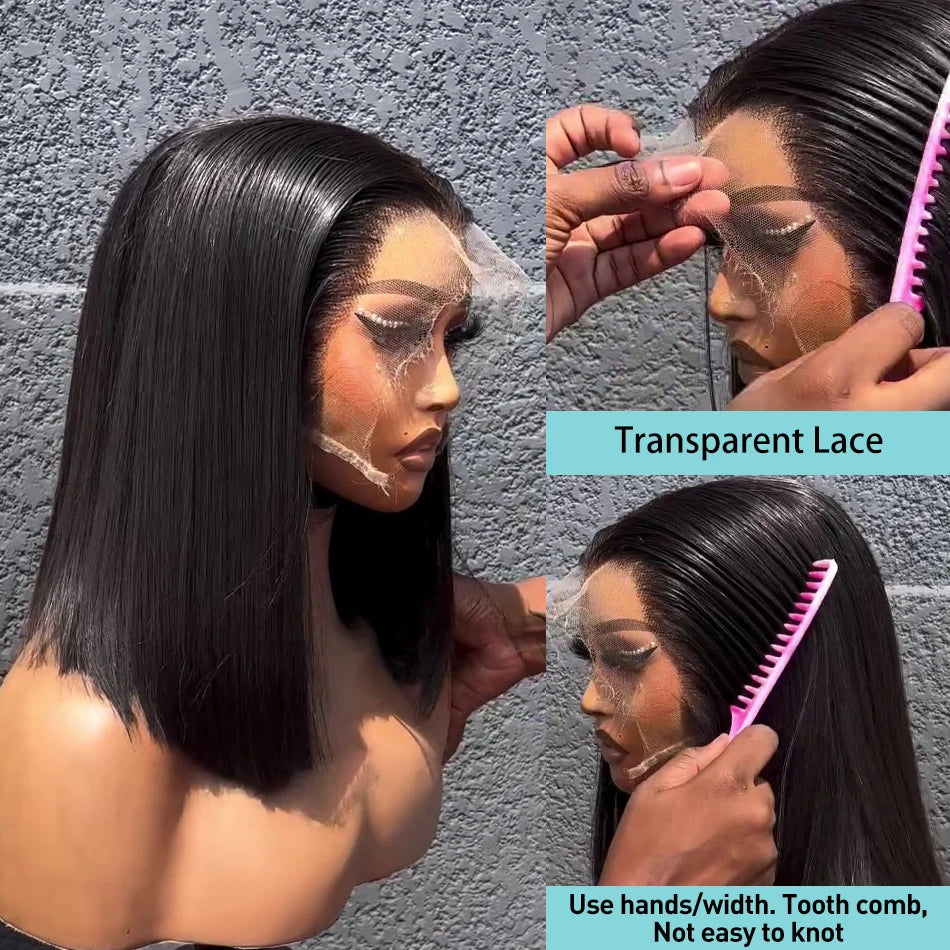 250% Straight Short Bob 13x4 Transparent HD Lace Frontal Human Hair Wigs