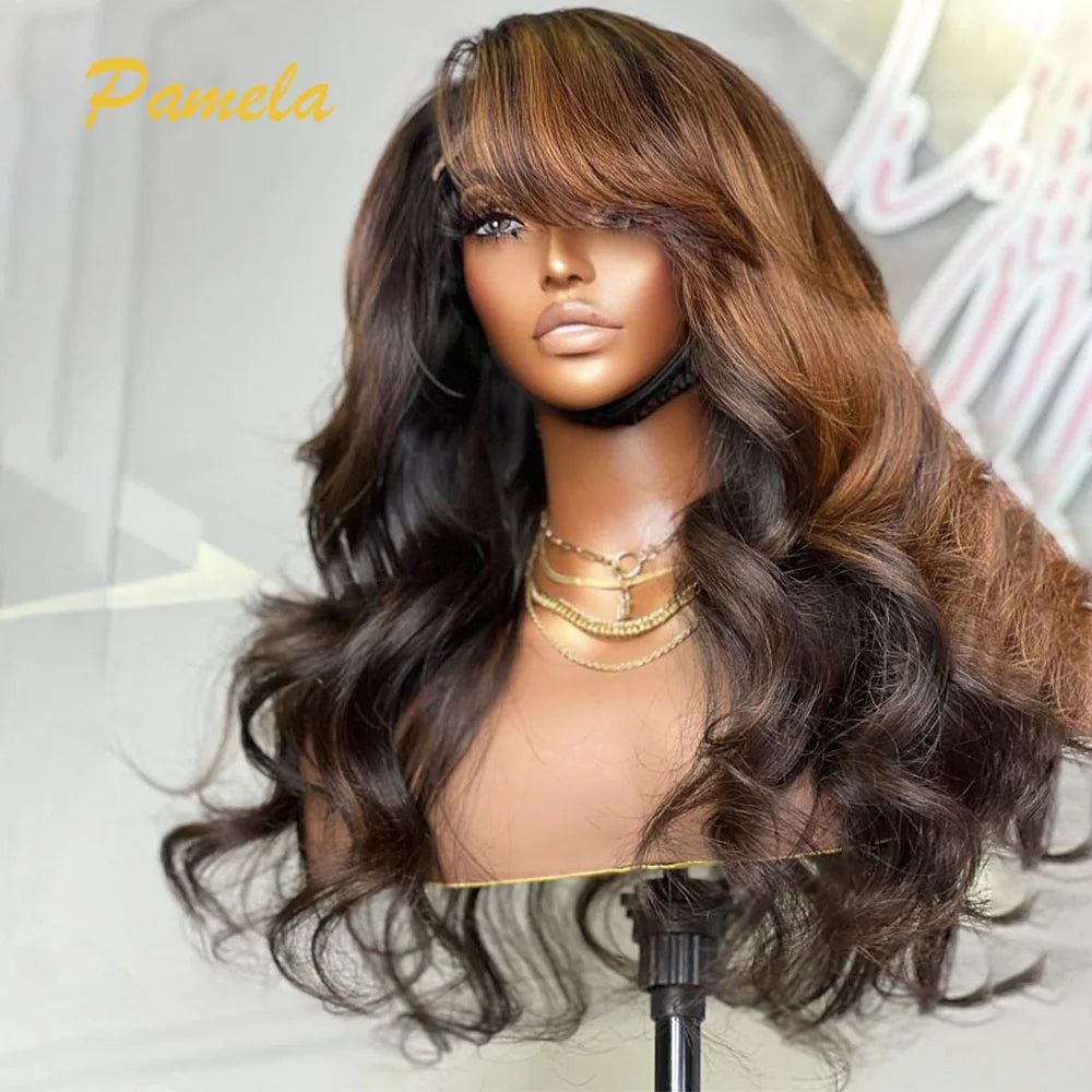 Honey Blonde Wear and Go Glueless Wig 250% Density Ombre 1b/30 Body Wave 13x4 Transparent Lace Front Human Hair Wig With Bang